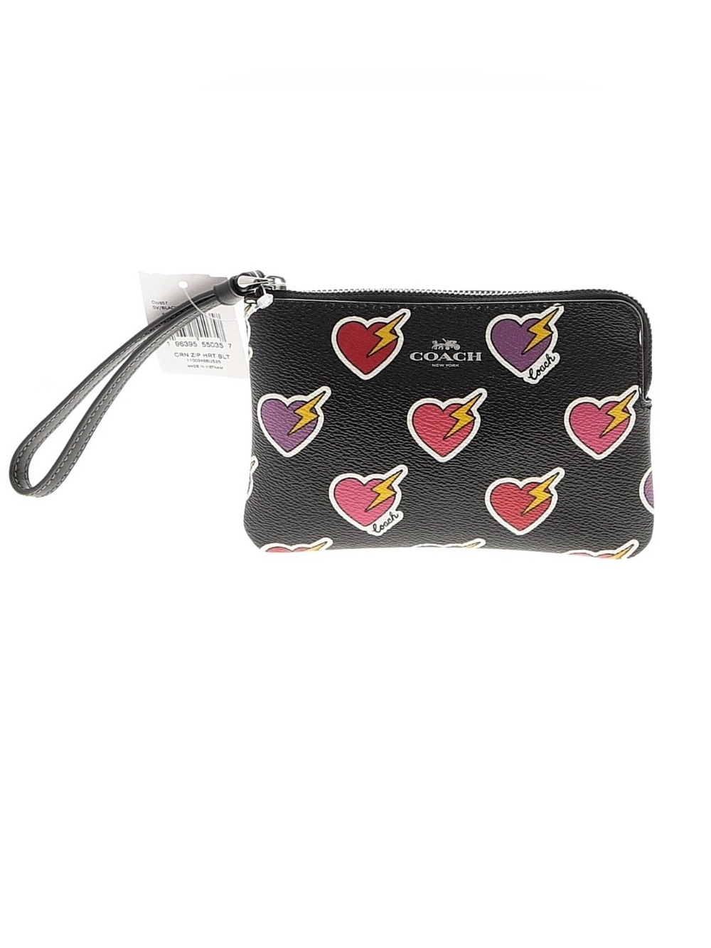Coach heart lightening print corner zip wristlet wallet NWT